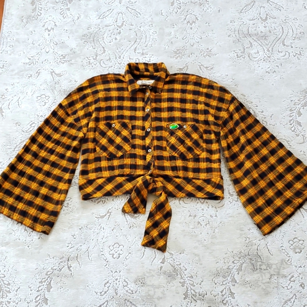 Free People Cropped Flannel Shirt